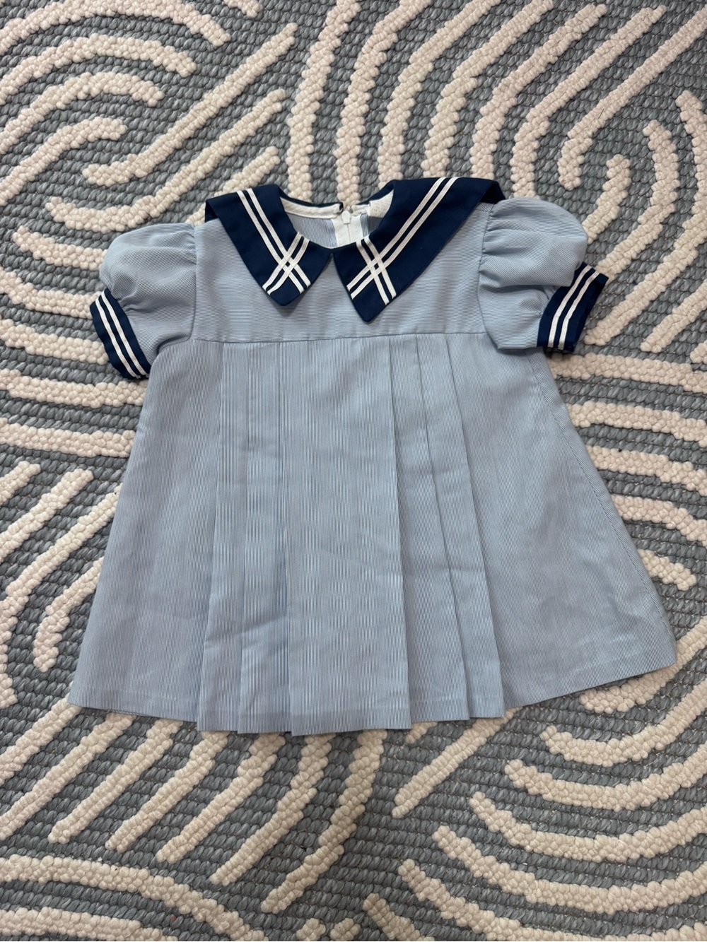 Vintage 60s 70s Girls Sailor Dress Nautical Pleated Puff Sleeve 3T